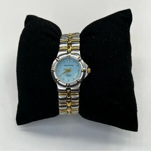 VTG Sarah Coventry Women's Silver/Gold Tone Wristwatch‎ diamond Quartz Blue Dial